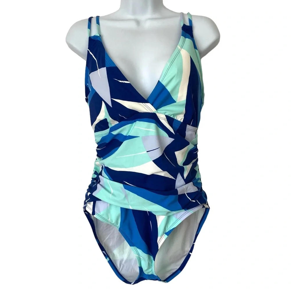 La Blanca Palm Reader Surplice One Piece Swimsuit Size 16 Neumann Marcus